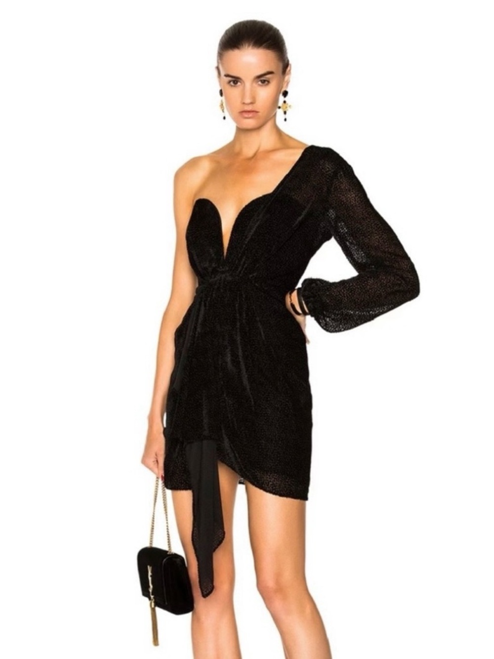MICHELLE MASON REVOLVE BLACK DRAPED ONE-SHOULDER MINI DRESS